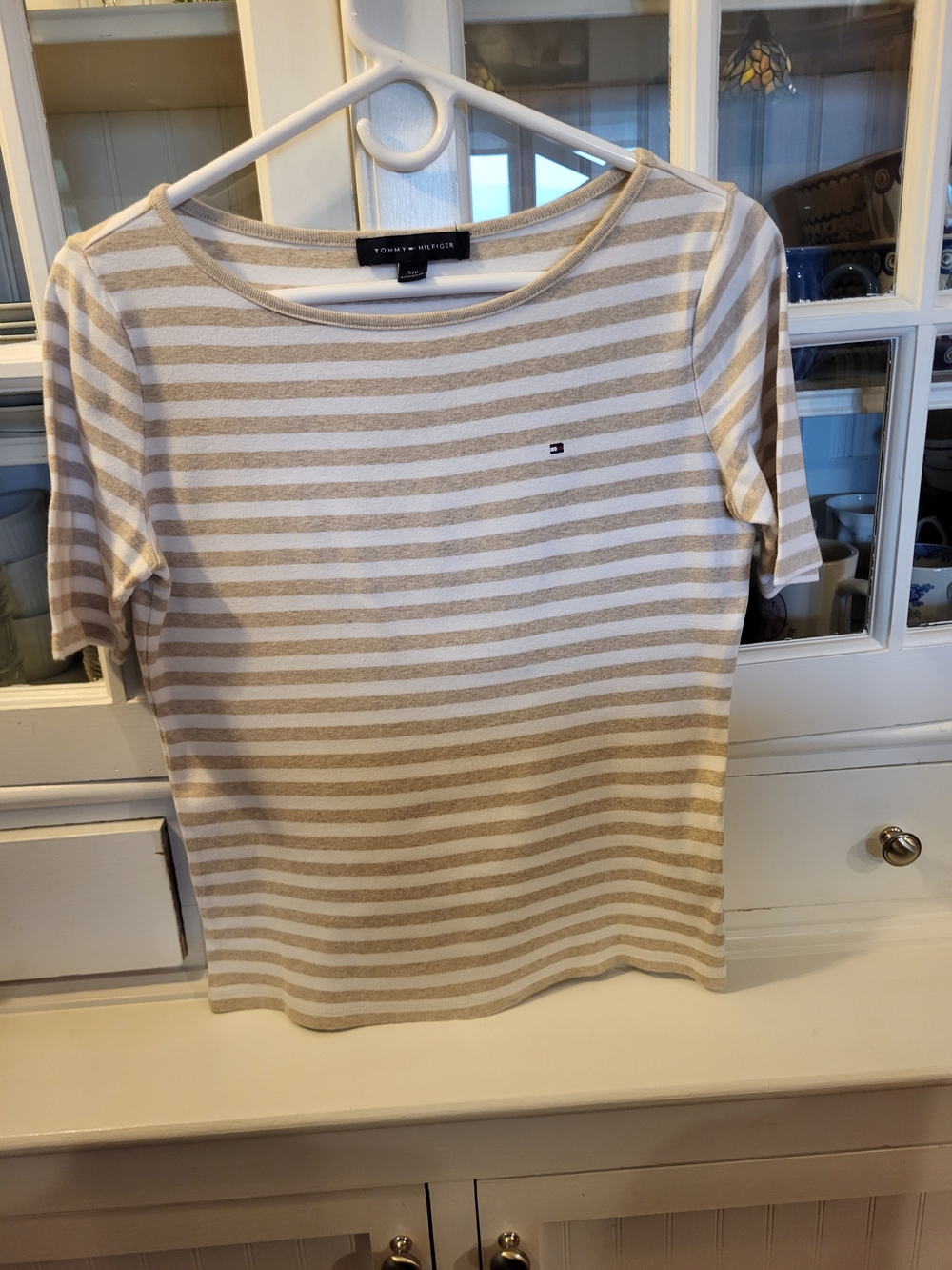 Tommy Hilfiger Cream & White Striped Short Sleeve Tee